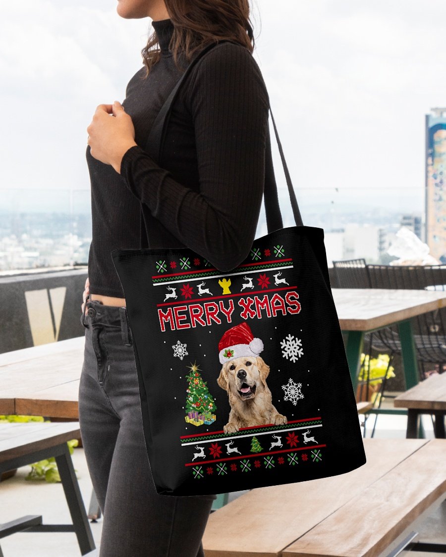 Merry Xmas-Golden Retriever 2-Cloth Tote Bag