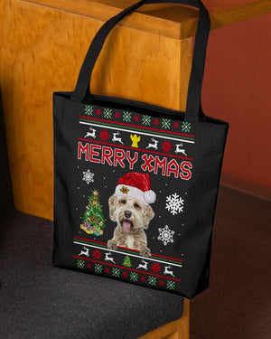 Merry Xmas-Goldendoodle-Cloth Tote Bag