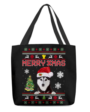 Merry Xmas-Husky 1-Cloth Tote Bag