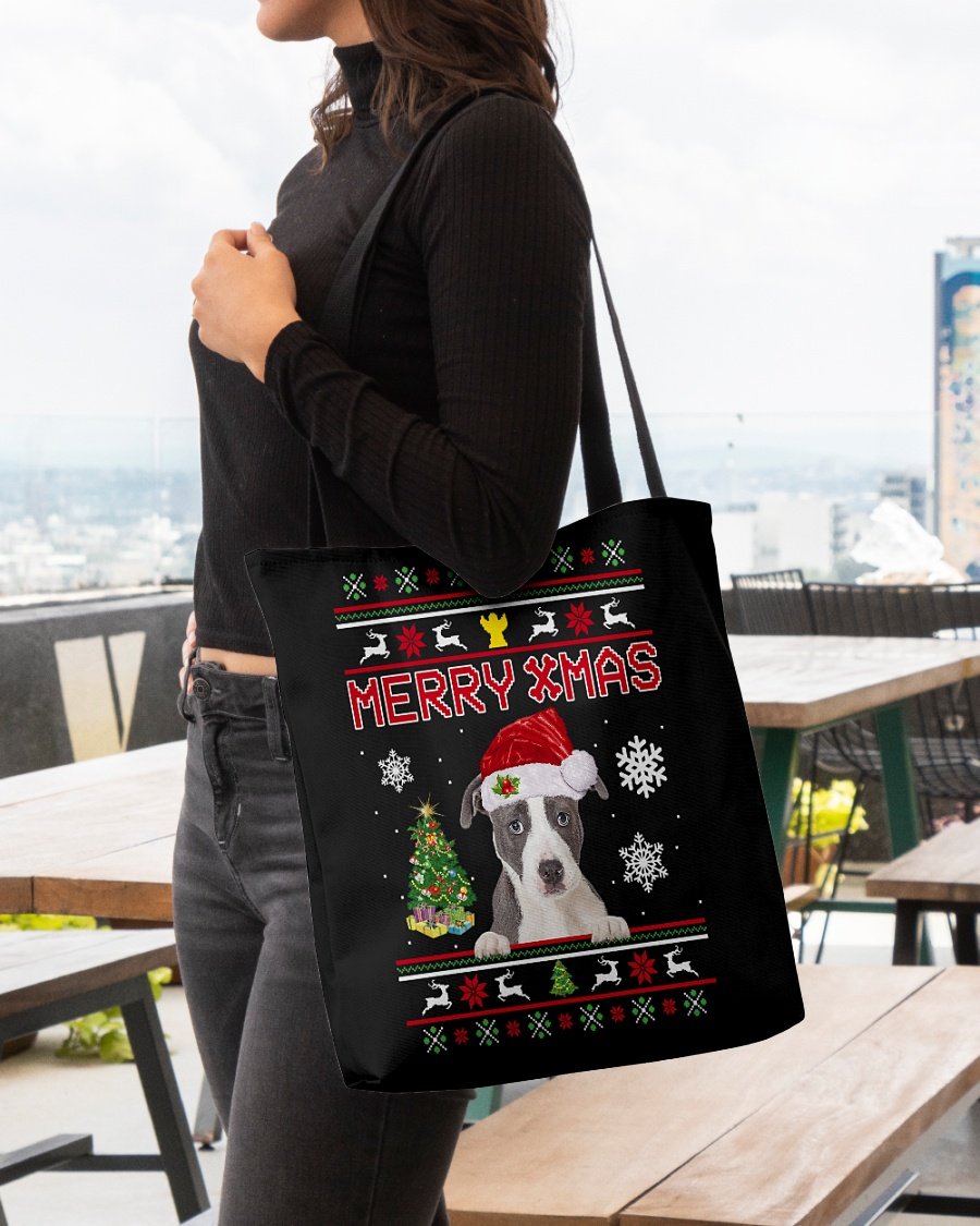 Merry Xmas-Pitbull 2-Cloth Tote Bag