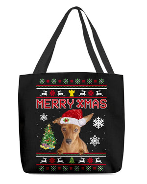 Merry Xmas-RED Miniature Pinscher-Cloth Tote Bag