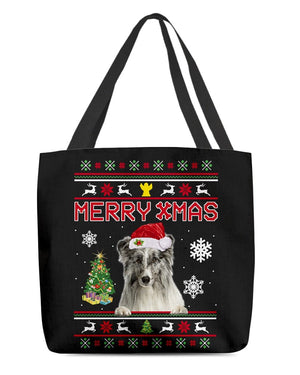 Merry Xmas-Shetland Sheepdog 1-Cloth Tote Bag