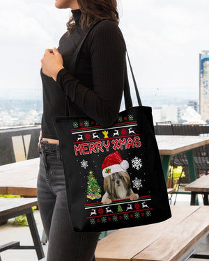 Merry Xmas-Shih Tzu 1-Cloth Tote Bag