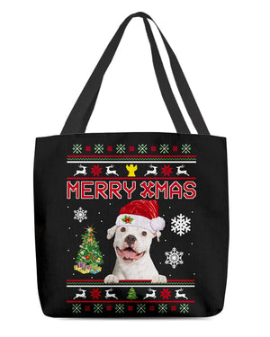 Merry Xmas-WHITE Pitbull-Cloth Tote Bag