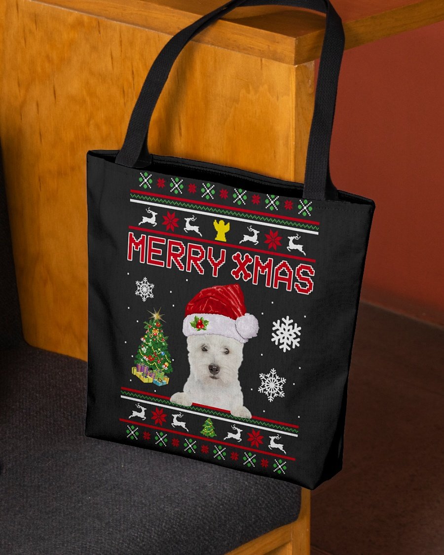 Merry Xmas-West Highland White Terrier-Cloth Tote Bag
