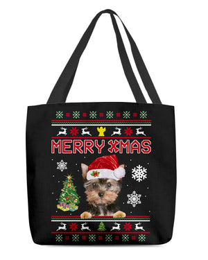 Merry Xmas-Yorkshire Terrier 3-Cloth Tote Bag