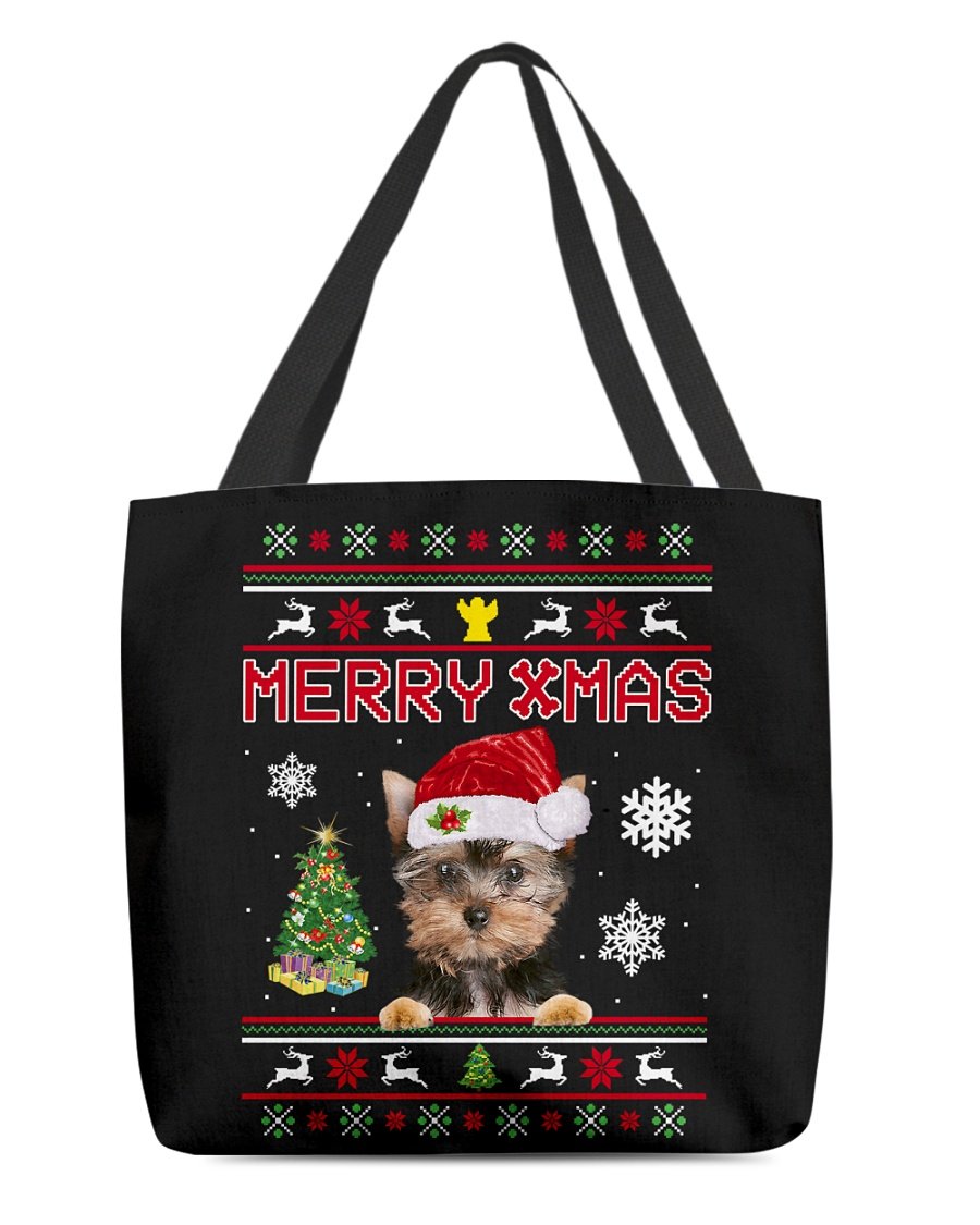 Merry Xmas-Yorkshire Terrier 3-Cloth Tote Bag