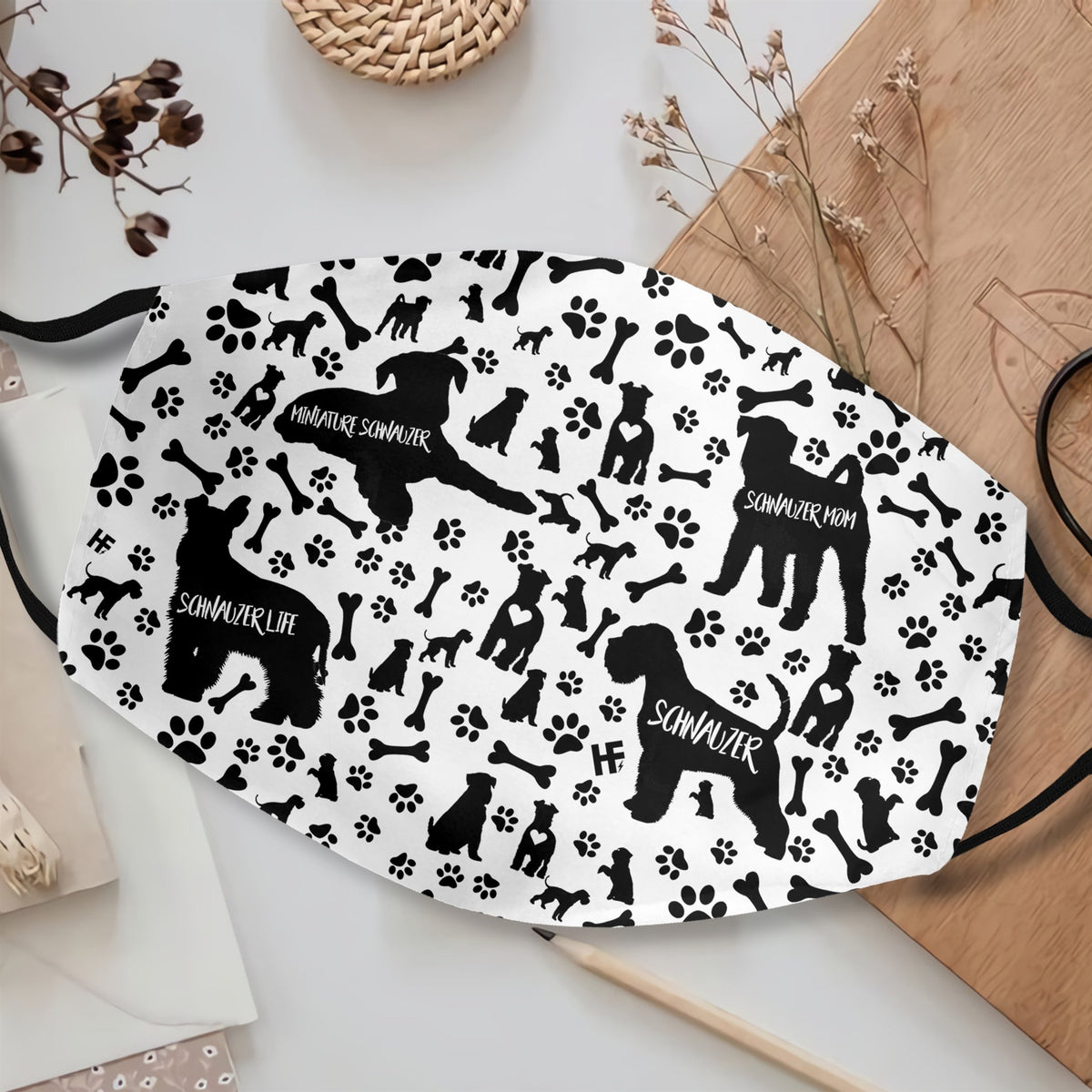 Miniature Schnauzer Black &amp; White Pattern EZ07 1308 Face Mask