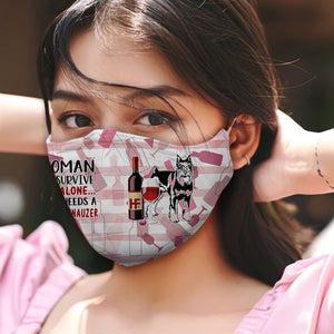 Premium A Women Loves Wine And Miniature Schnauzer EZ09 3006 Face Mask