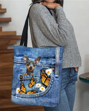 Miniature-pinscher-Butterfly Daisies Fait-CLOTH TOTE BAG