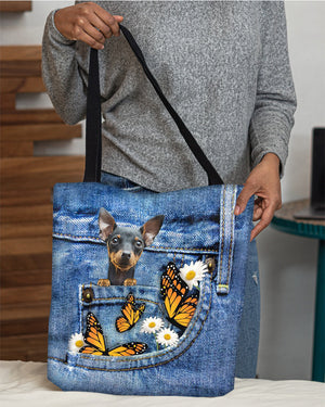 Miniature-pinscher-Butterfly Daisies Fait-CLOTH TOTE BAG