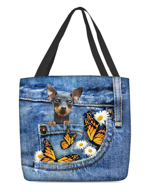 Miniature-pinscher-Butterfly Daisies Fait-CLOTH TOTE BAG