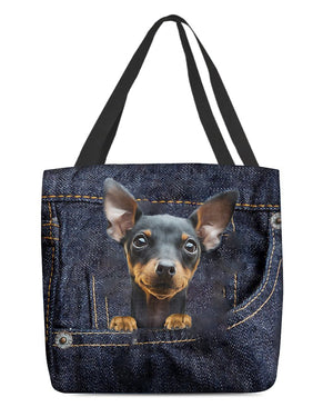 Miniature Pinscher-Dark Denim-Cloth Tote Bag