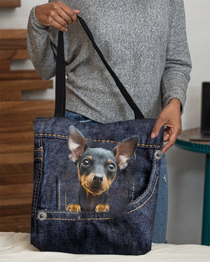 Miniature Pinscher-Dark Denim-Cloth Tote Bag