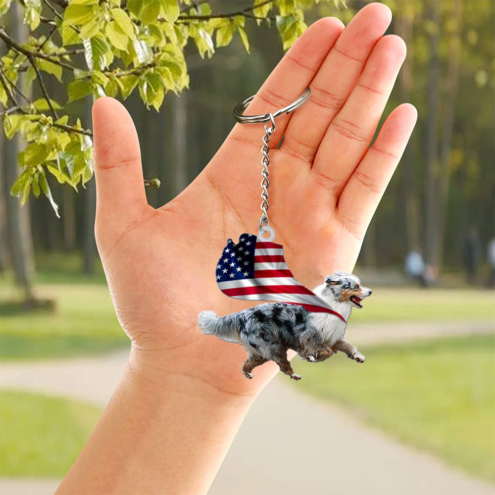 Miniature American Shepherd-Happy Independence Day Flat Acrylic Keychain