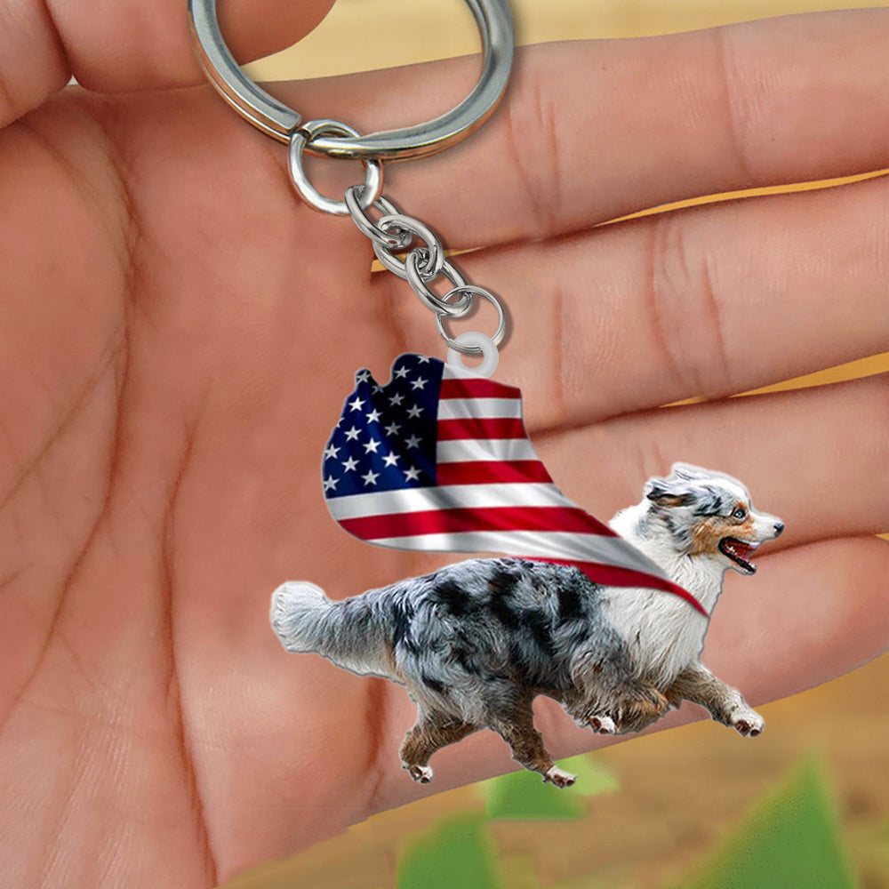 Miniature American Shepherd-Happy Independence Day Flat Acrylic Keychain