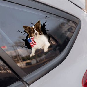 Miniature American Shepherd And American Flag Independent Day Car Sticker Decal