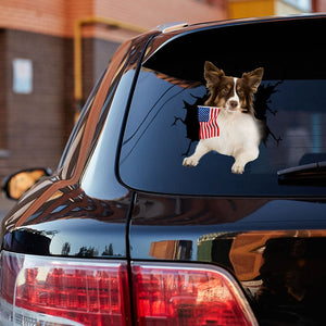 Miniature American Shepherd And American Flag Independent Day Car Sticker Decal