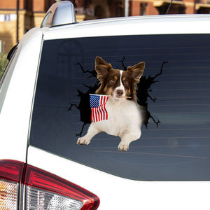 Miniature American Shepherd And American Flag Independent Day Car Sticker Decal