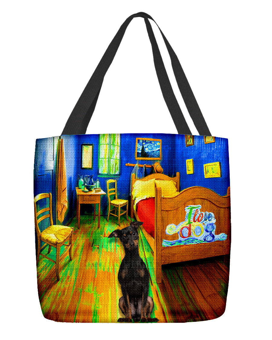 Miniature Pinscher in the bedroom-Cloth Tote Bag