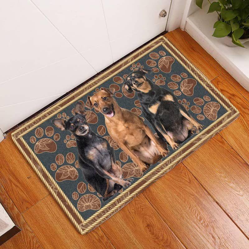 Miniature Pinscher-Flower Paw Doormat