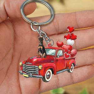 Miniature Pinscher-Red Sports Car flat Acrylic Keychain