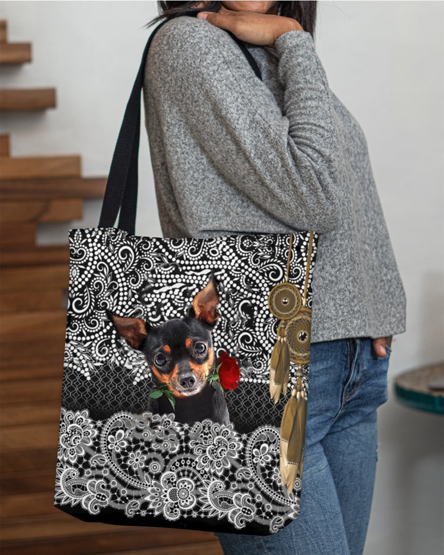 Miniature Pinscher-Rose Cloth Tote Bag