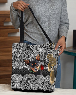 Miniature Pinscher-Rose Cloth Tote Bag