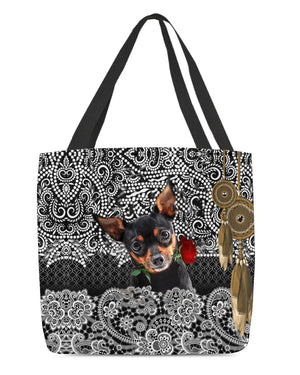 Miniature Pinscher-Rose Cloth Tote Bag