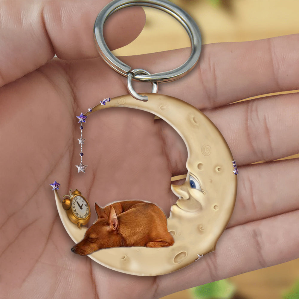 Miniature Pinscher-Sleeping on the moon Keychain