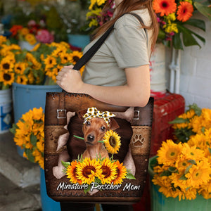 Miniature Pinscher-Sunflower&Dog Mom Cloth Tote Bag