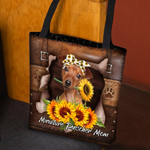 Miniature Pinscher-Sunflower&Dog Mom Cloth Tote Bag