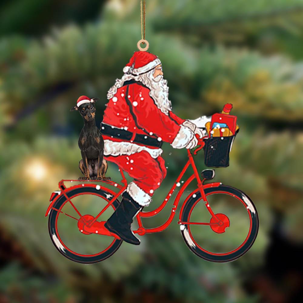 Santa Claus riding a bike with Miniature Pinscher 2-Two Sided Ornament