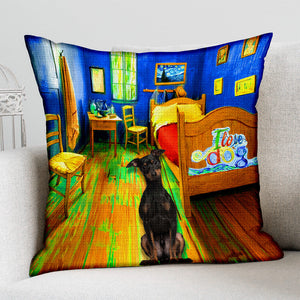 Miniature Pinscher In the Bedroom-Pillow Case