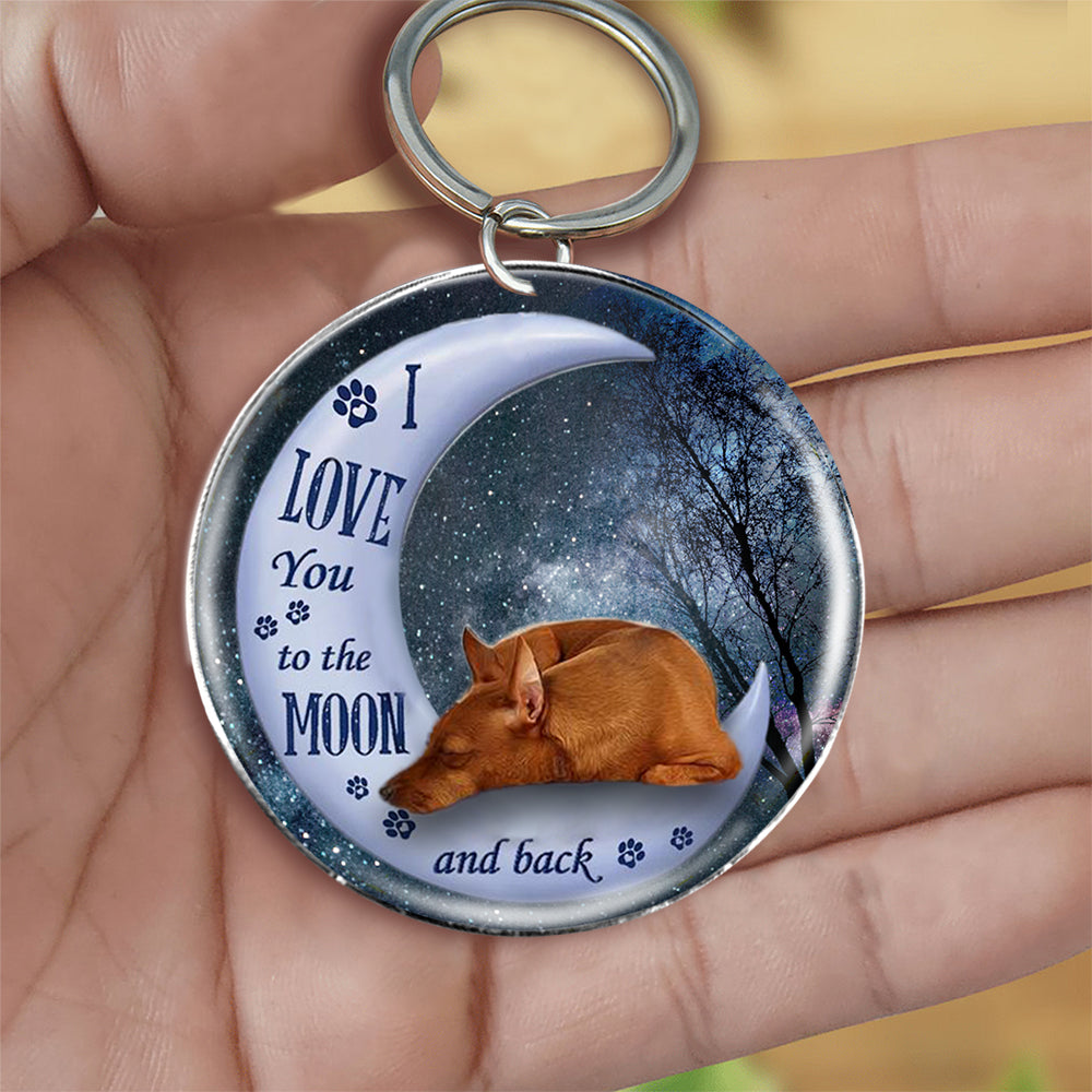 Miniature Pinscher Moon Back-Round Resin Epoxy Metal Keychain