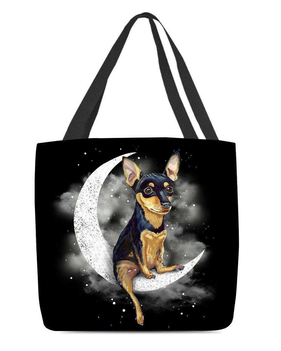 Miniature Pinscher Sit On The Moon With Starts-Cloth Tote Bag