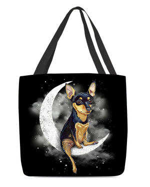 Miniature Pinscher Sit On The Moon With Starts-Cloth Tote Bag