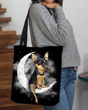 Miniature Pinscher Sit On The Moon With Starts-Cloth Tote Bag