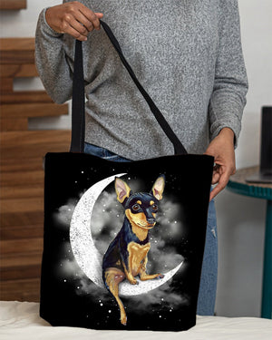 Miniature Pinscher Sit On The Moon With Starts-Cloth Tote Bag