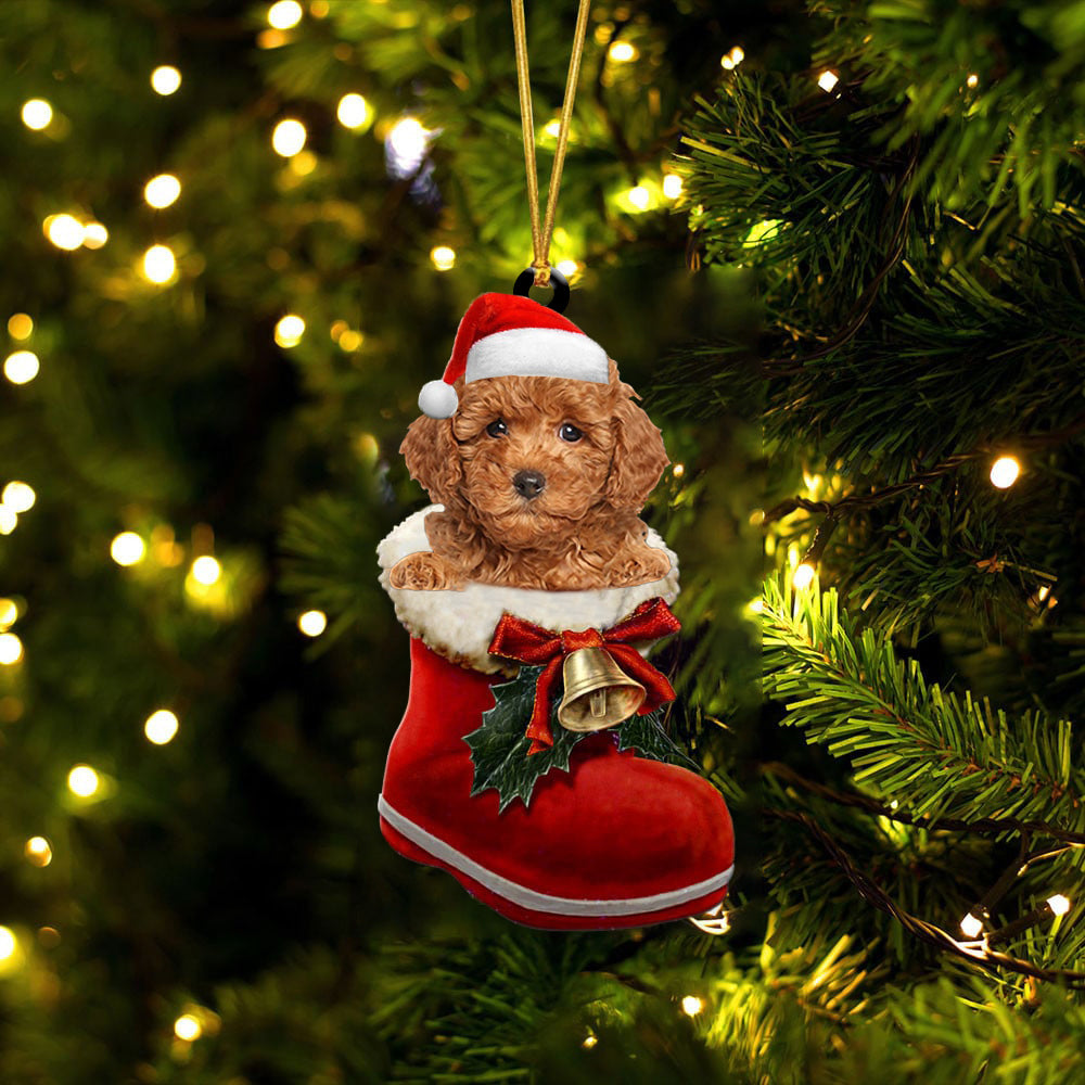 Miniature Poodle-1-In Santa Boot Christmas-Two Sided Ornament