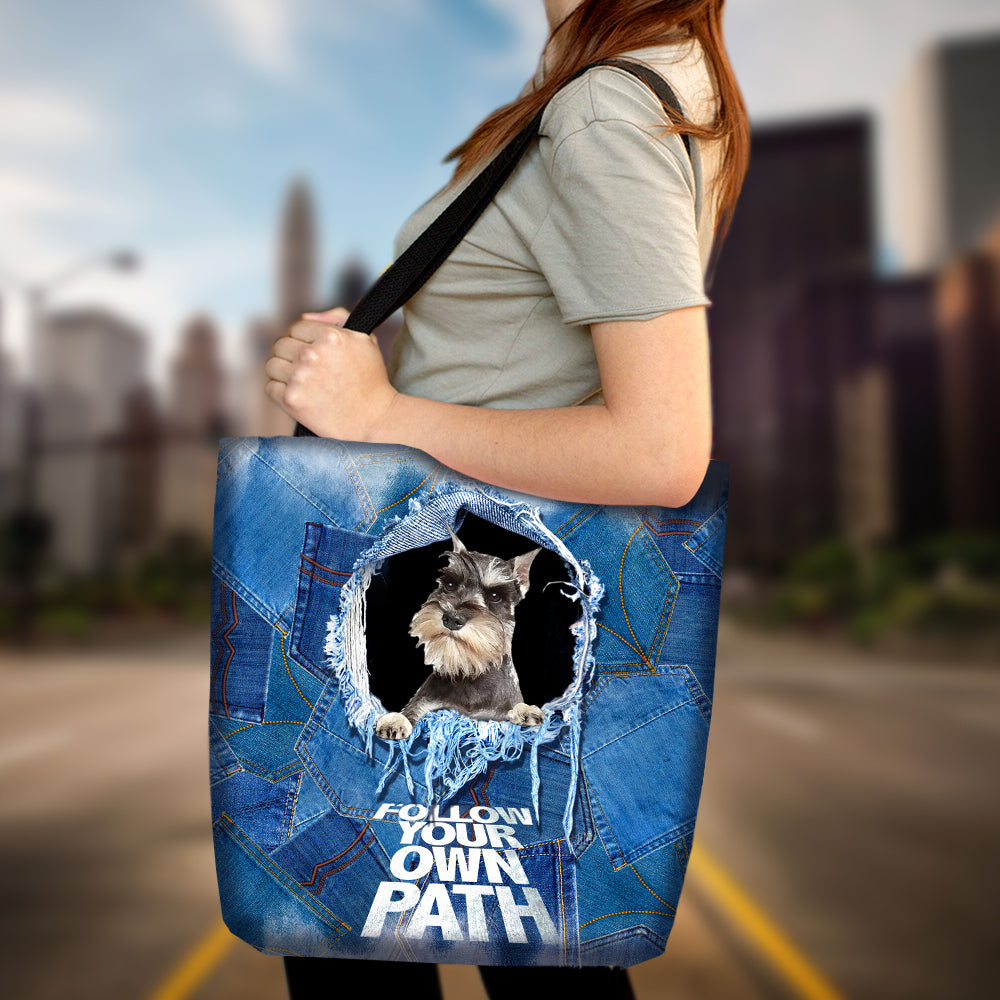 Miniature Schnauzer -Follow Your Own Path-Cloth Tote Bag