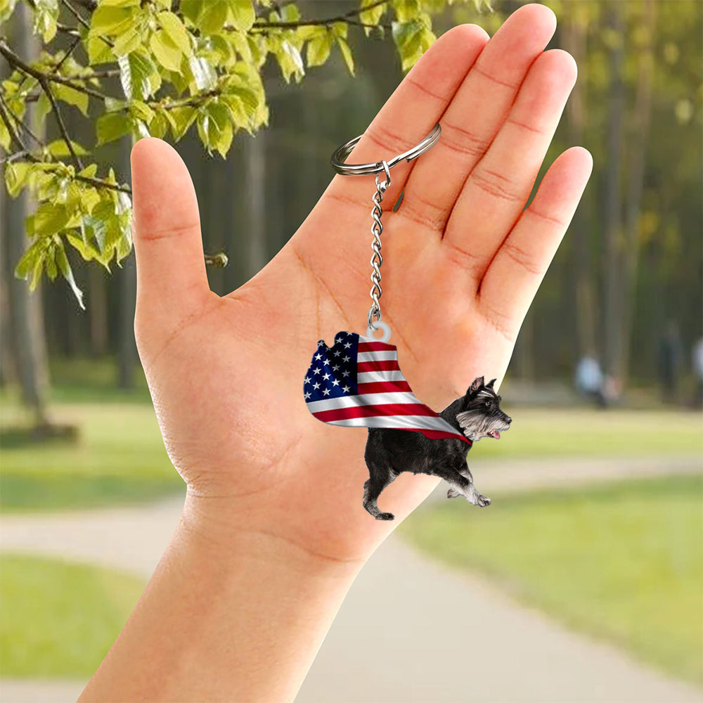 Miniature Schnauzer-Happy Independence Day Flat Acrylic Keychain