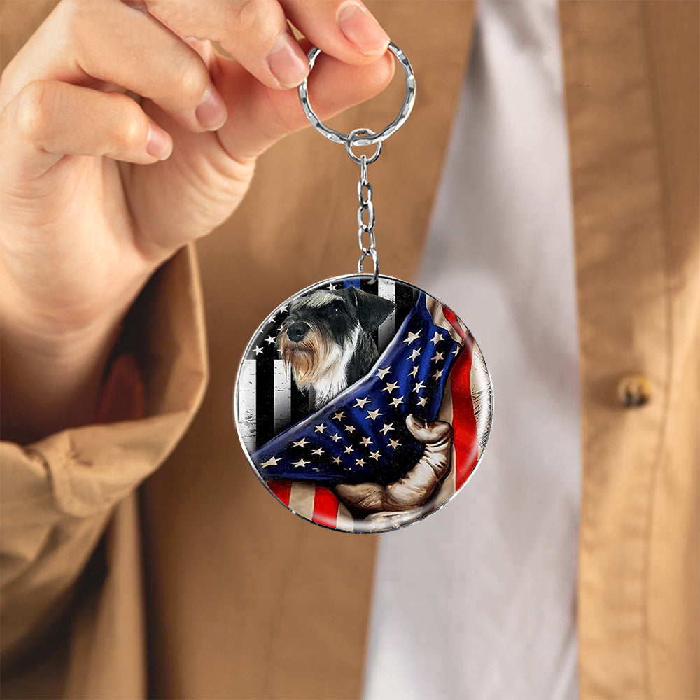 Miniature Schnauzer-Inside American Flag Independence Day Round Resin Epoxy Metal Keychain