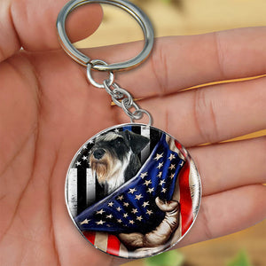 Miniature Schnauzer-Inside American Flag Independence Day Round Resin Epoxy Metal Keychain