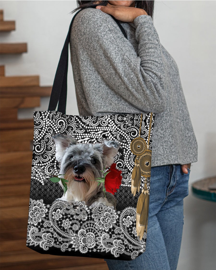 Miniature Schnauzer-Rose Cloth Tote Bag