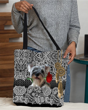 Miniature Schnauzer-Rose Cloth Tote Bag