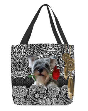 Miniature Schnauzer-Rose Cloth Tote Bag