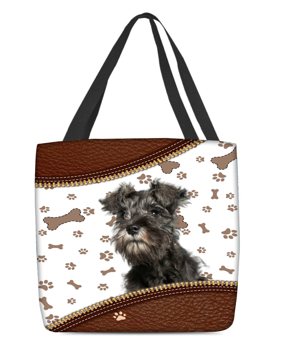 Miniature Schnauzer-Zipper Texture-Cloth Tote Bag