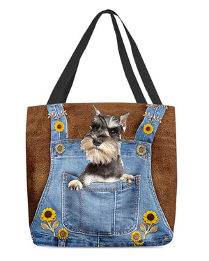 Miniature Schnauzer And Sunflower-Cloth Tote Bag