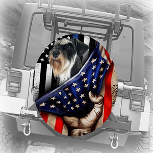 Miniature Schnauzer Inside American Flag Independence Day Spare Tire Cover